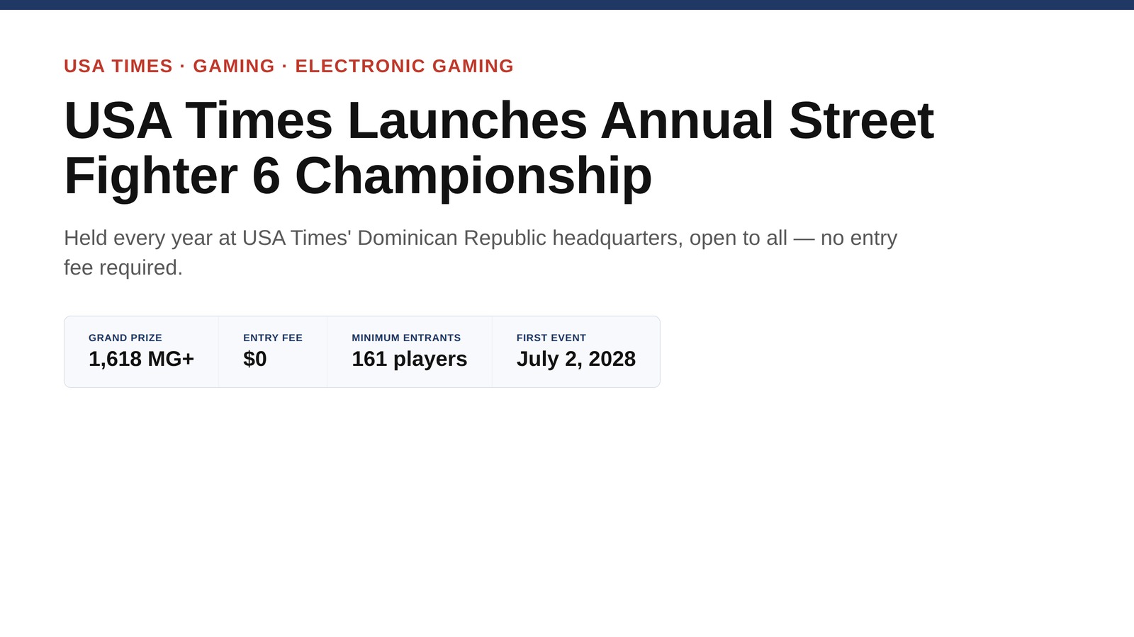 USA Times Announces Annual Street Fighter 6 Championship at Its Dominican Republic HQ